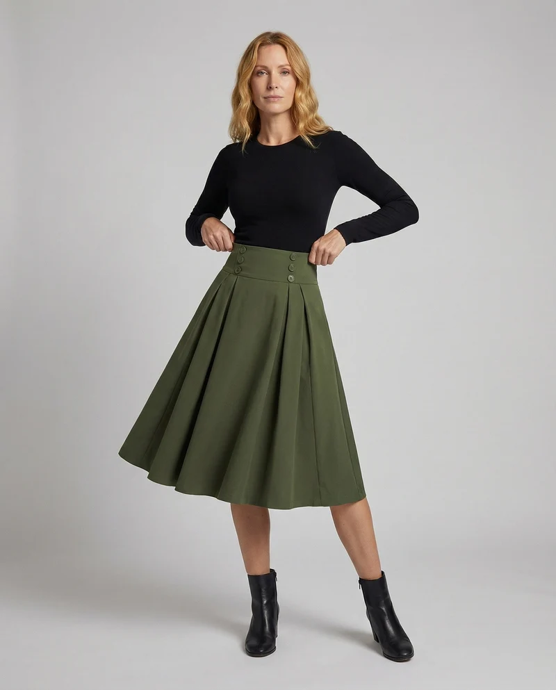 Damen Retro Kellerfalten MischgewArvanie Tellerrock