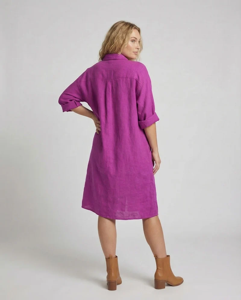 Damen A-Linien-Hemdkleid Leinenmischung