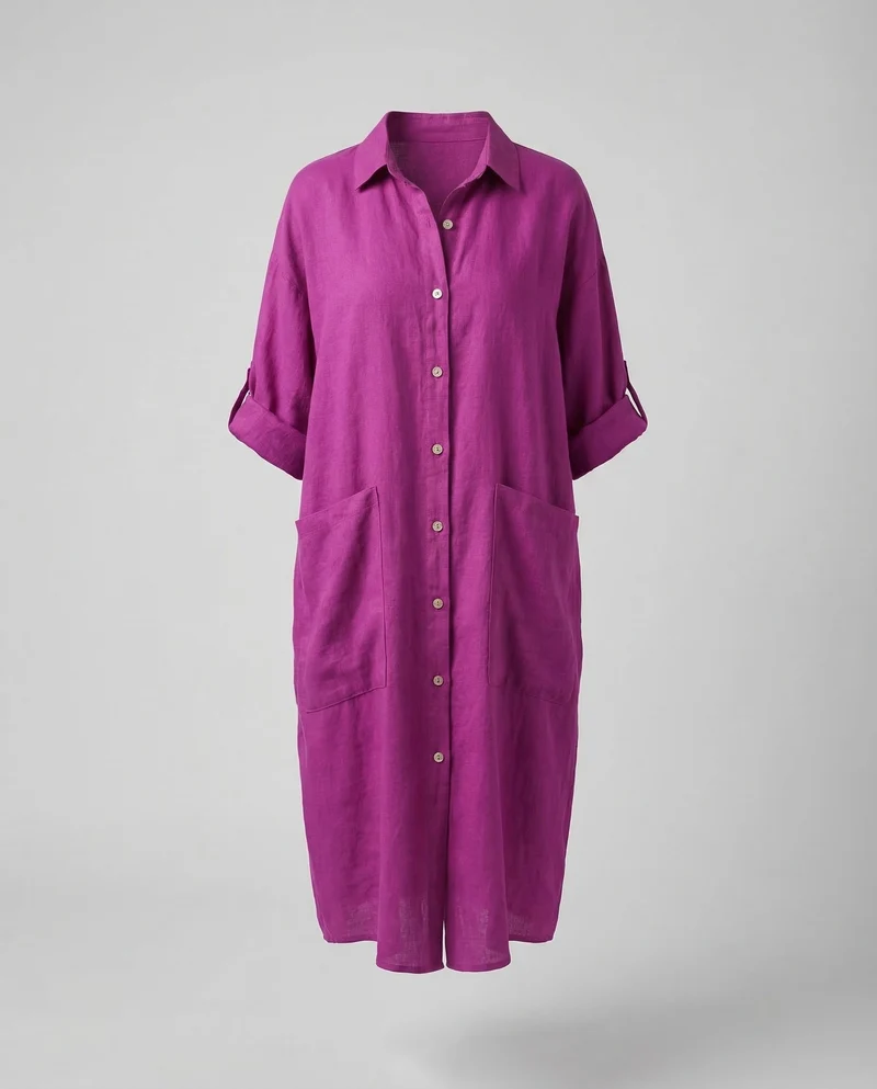 Damen A-Linien-Hemdkleid Leinenmischung