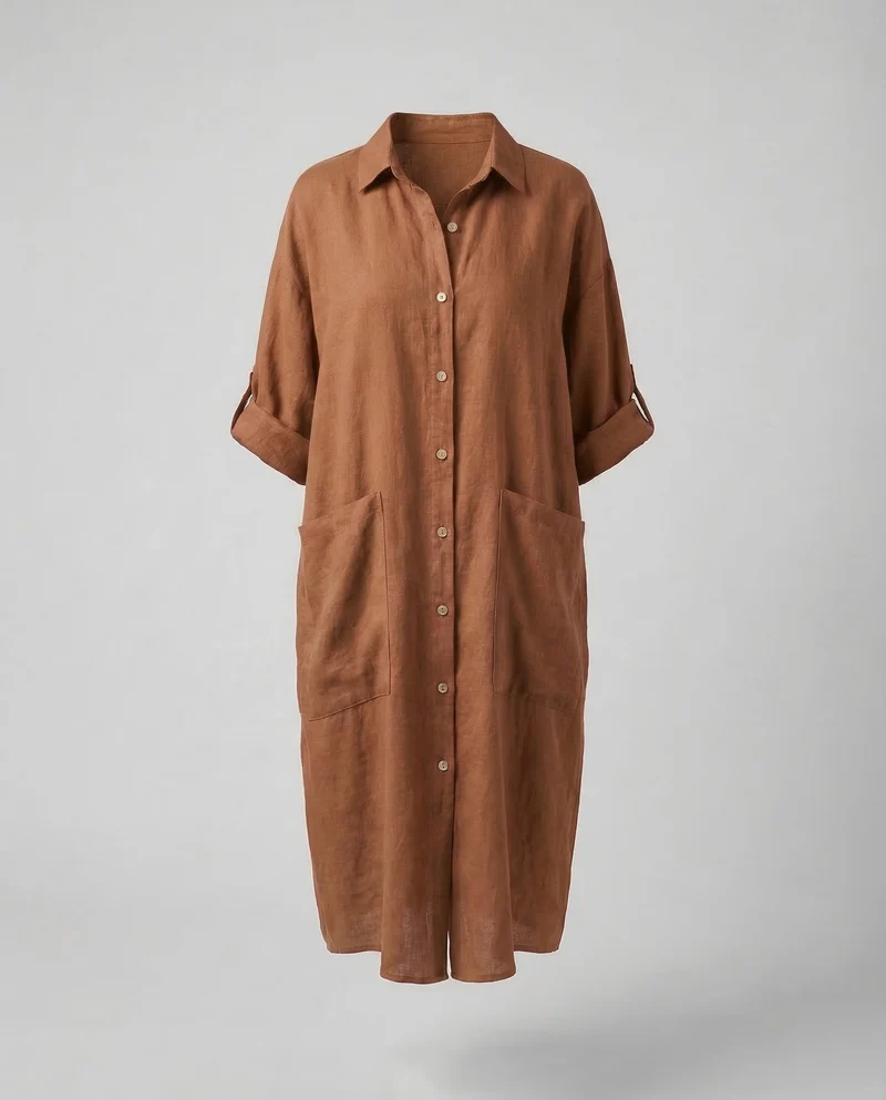 Damen A-Linien-Hemdkleid Leinenmischung