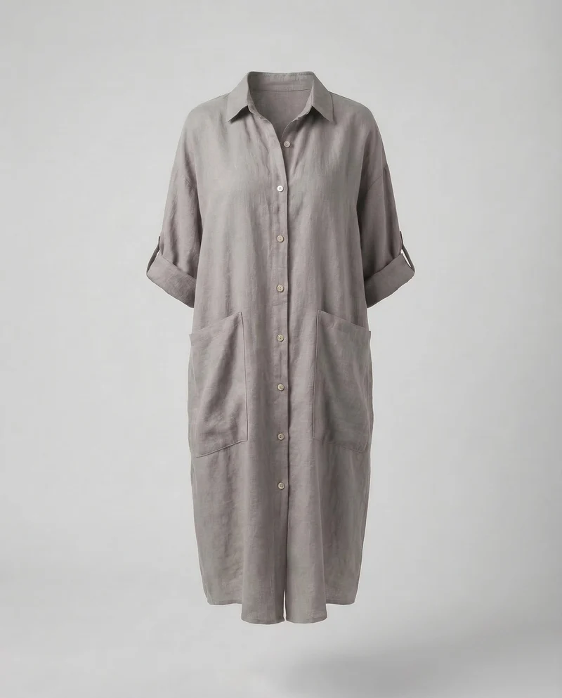 Damen A-Linien-Hemdkleid Leinenmischung