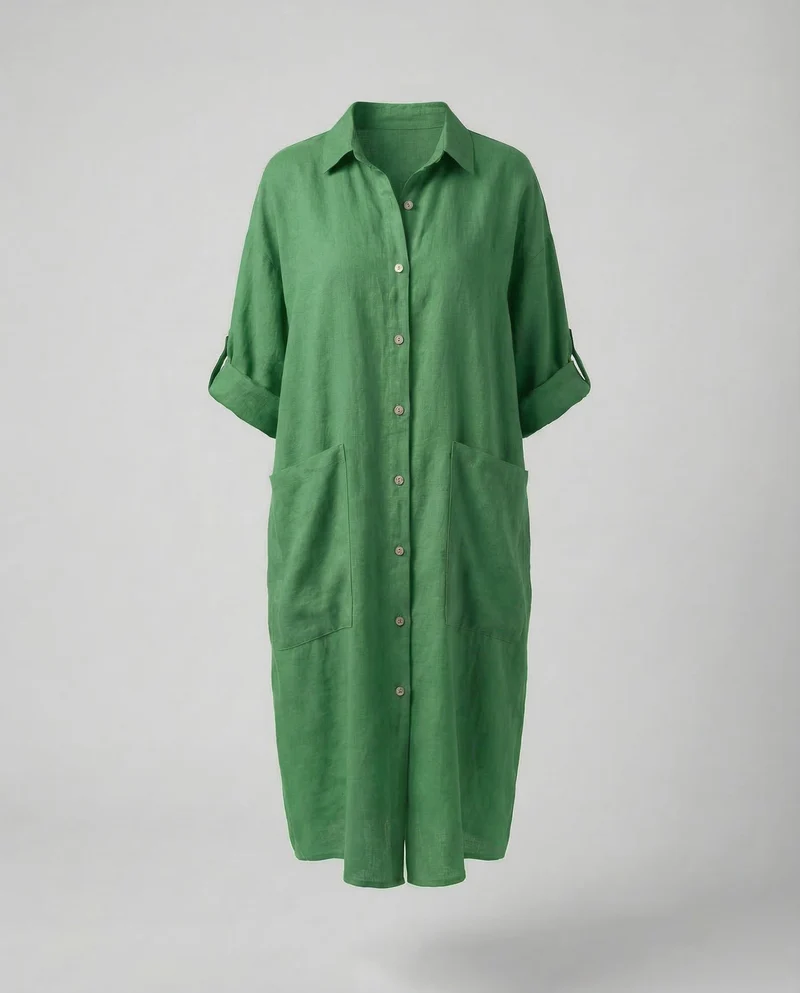 Damen A-Linien-Hemdkleid Leinenmischung