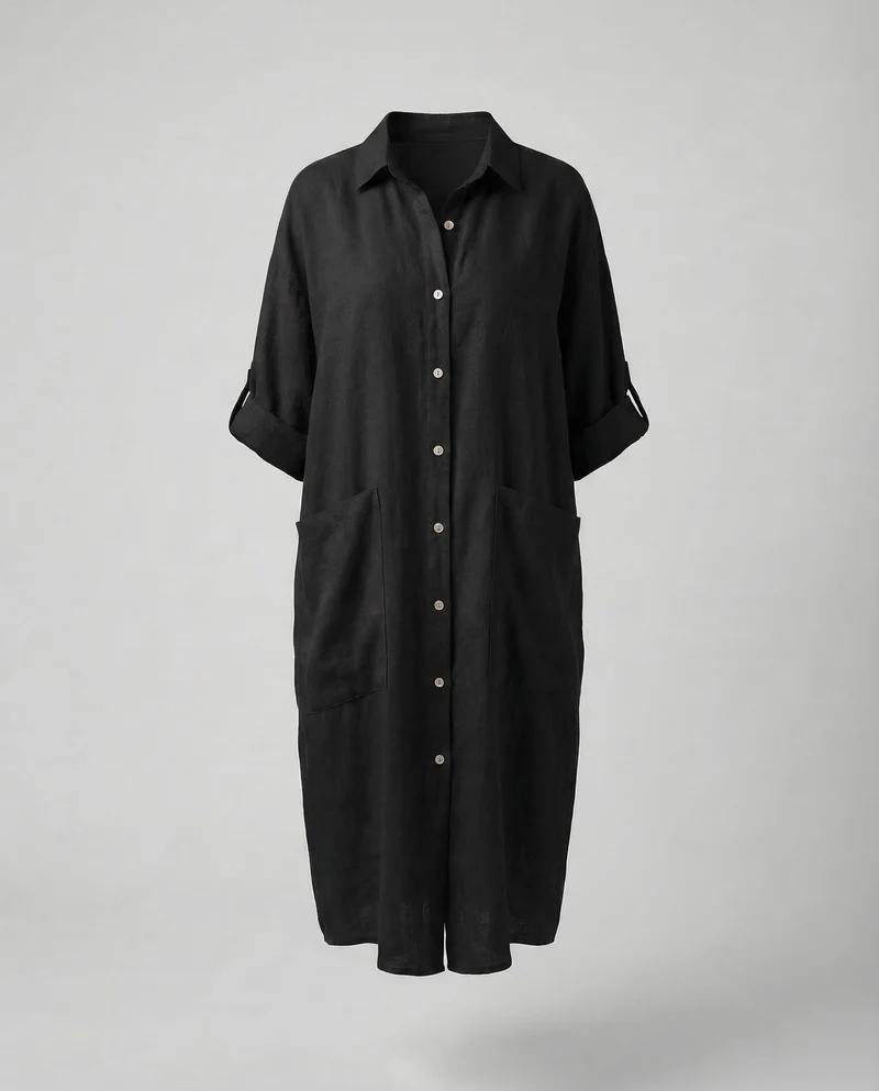 Damen A-Linien-Hemdkleid Leinenmischung