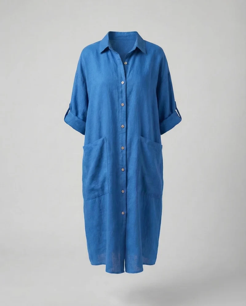 Damen A-Linien-Hemdkleid Leinenmischung