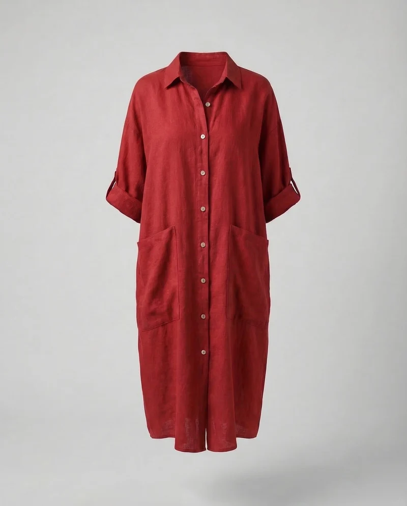 Damen A-Linien-Hemdkleid Leinenmischung