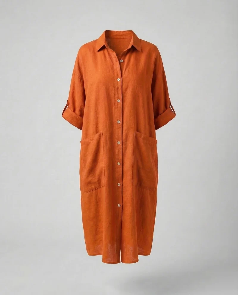 Damen A-Linien-Hemdkleid Leinenmischung