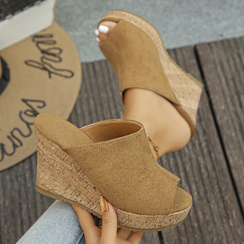 Damen Wedge-Pantoletten mit modischem Kork-Design und weichem Obermaterial
