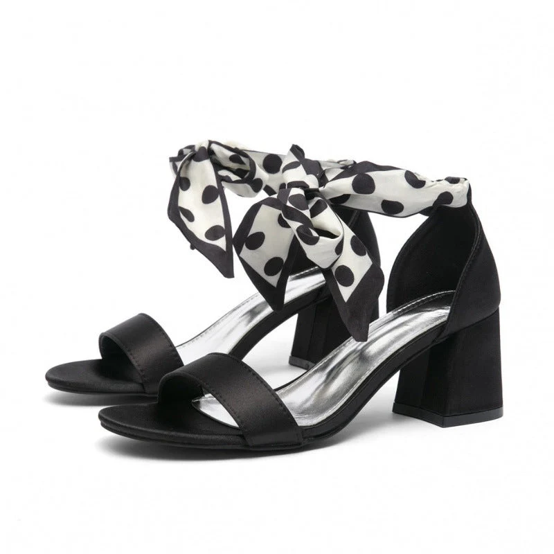 Damen elegante Sandalen mit dekorativem Schleifenband und komfortablem Blockabsatz