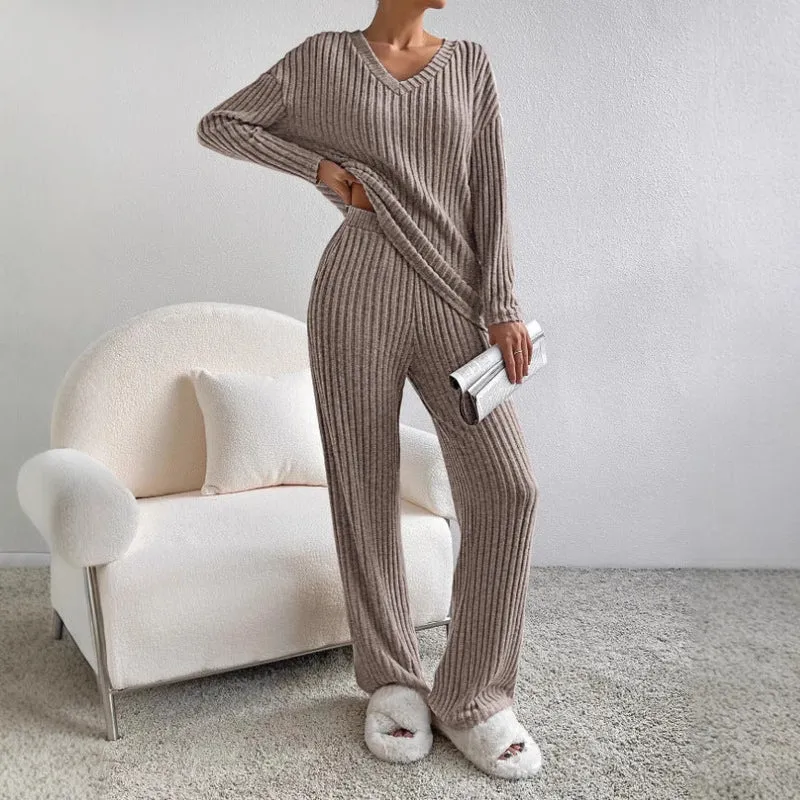 Damen komfortabler Ripp-Strickanzug mit weitem Schnitt