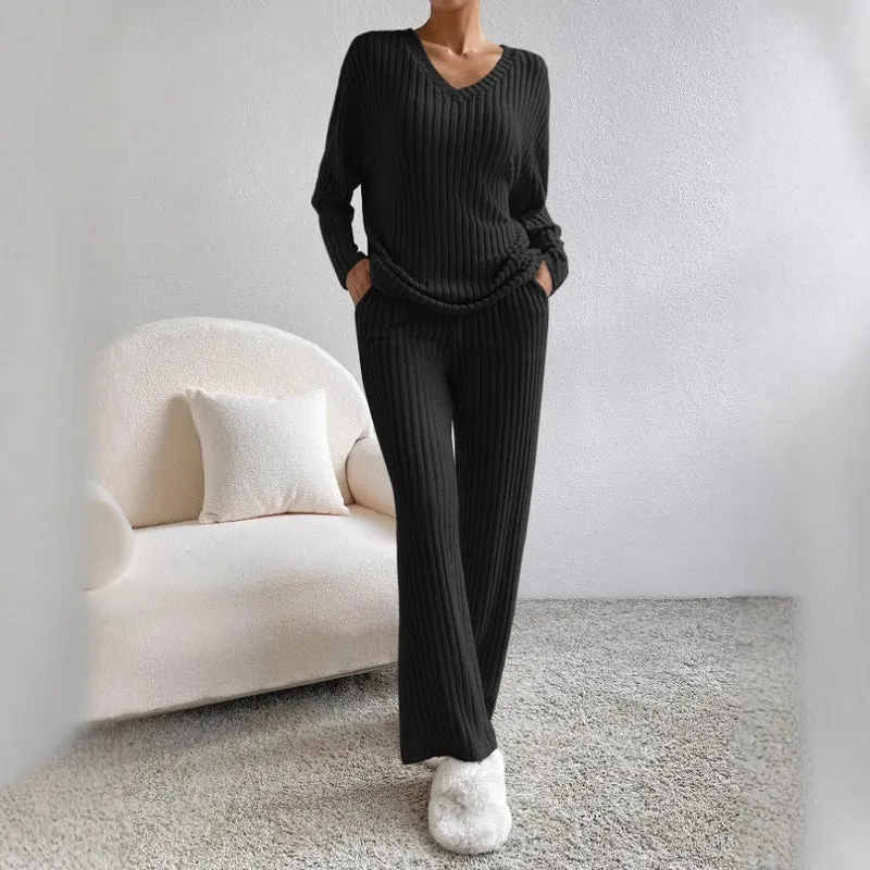 Damen komfortabler Ripp-Strickanzug mit weitem Schnitt