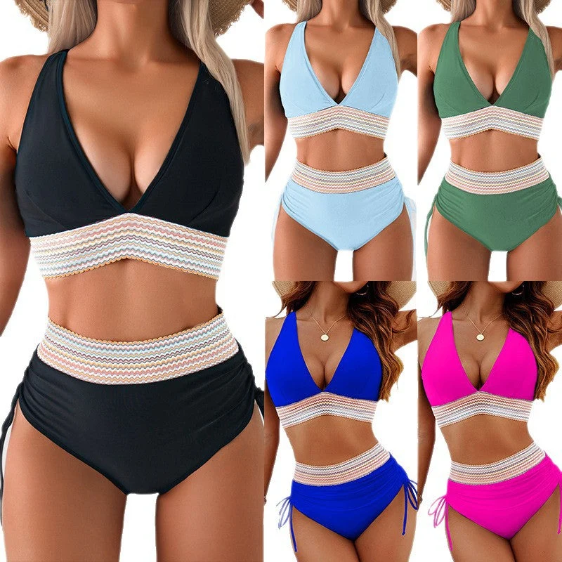 Damen Bikini-Set mit doppeltem Oberteil und verstellbaren Ruffy-Bindungen