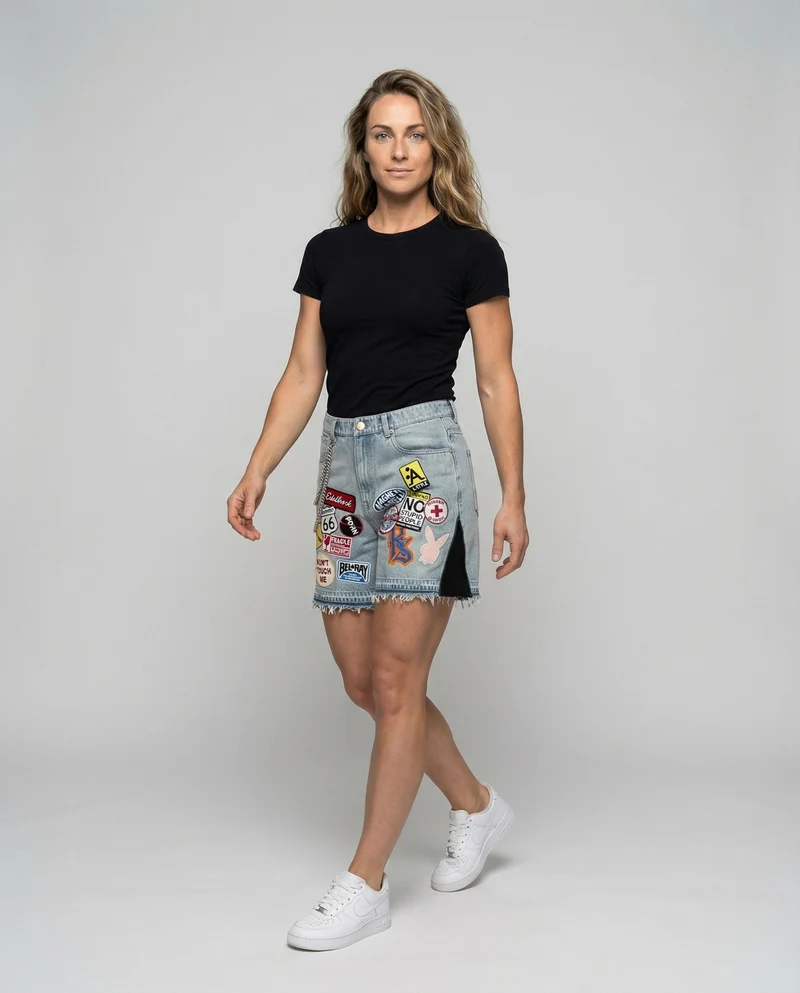 Damen Jeans-Shorts mit Patchwork-Aufnähern