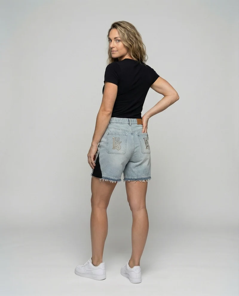 Damen Jeans-Shorts mit Patchwork-Aufnähern