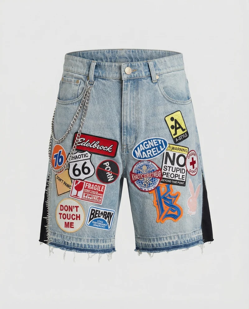 Damen Jeans-Shorts mit Patchwork-Aufnähern
