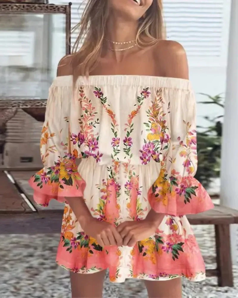 Damen Off-Shoulder Sommerkleid mit Blumenmuster Nord Taschen