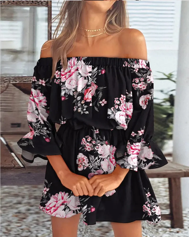 Damen Off-Shoulder Sommerkleid mit Blumenmuster Nord Taschen