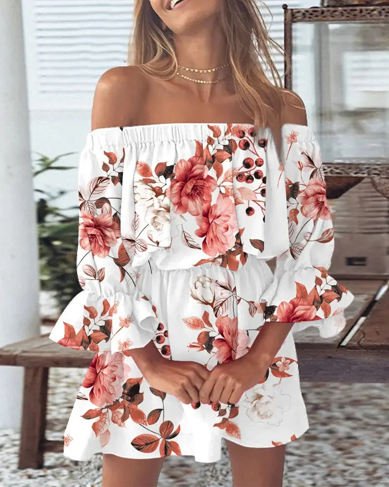 Damen Off-Shoulder Sommerkleid mit Blumenmuster Nord Taschen