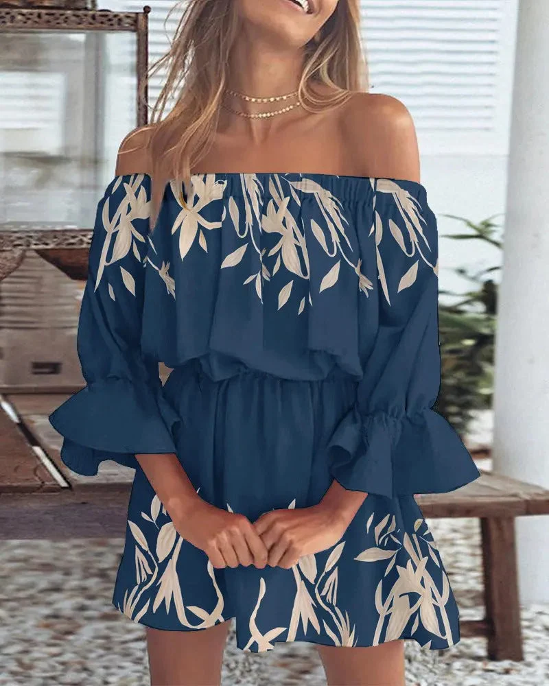 Damen Off-Shoulder Sommerkleid mit Blumenmuster Nord Taschen
