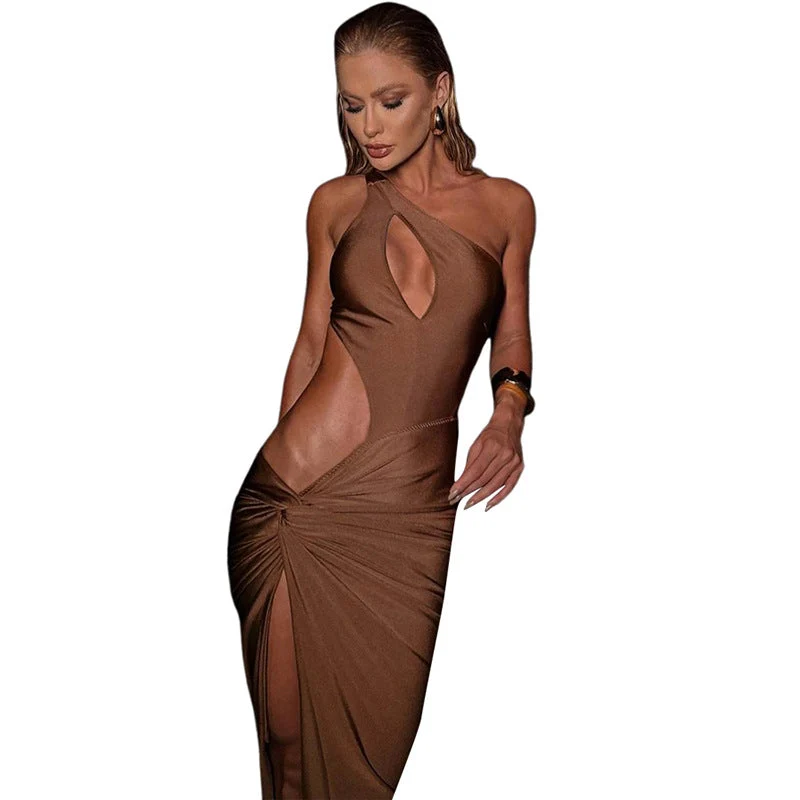Damen Elegantes One-Shoulder Maxikleid mit Raffungen und figurbetontem Schnitt