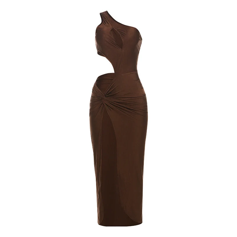Damen Elegantes One-Shoulder Maxikleid mit Raffungen und figurbetontem Schnitt