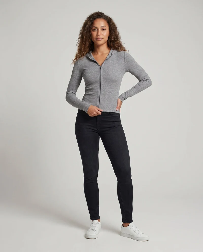 Damen elegante Strickjacke mit modernem Reißverschluss und Kapuze