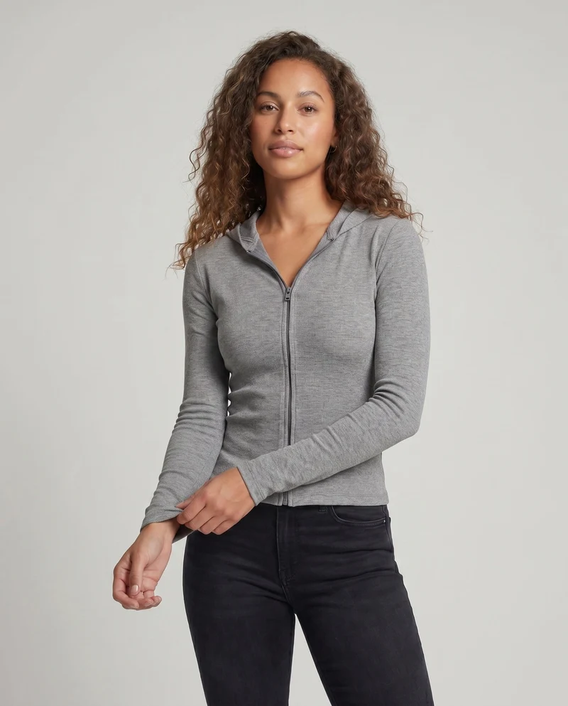 Damen elegante Strickjacke mit modernem Reißverschluss und Kapuze