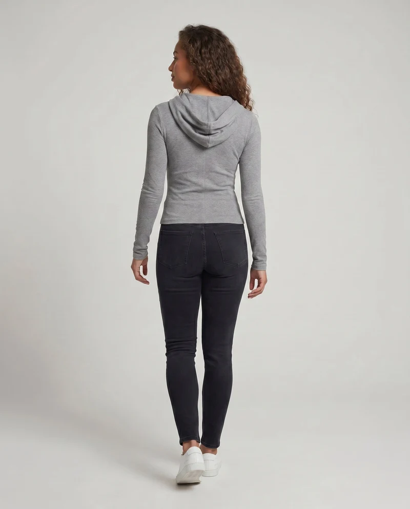 Damen elegante Strickjacke mit modernem Reißverschluss und Kapuze