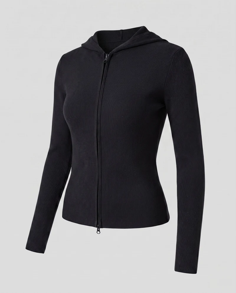 Damen elegante Strickjacke mit modernem Reißverschluss und Kapuze