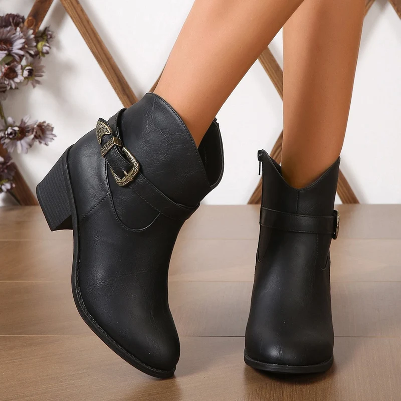 Damen Freizeit-Stiefeletten mit dekorativem Schnallen-Detail