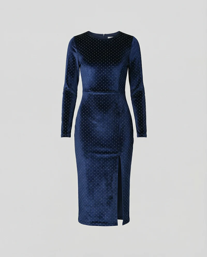 Damen Samt-Midikleid mit eleganten Pailletten und seitlichem Schlitz Nord Taschen