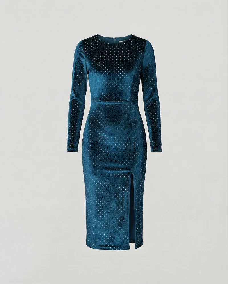 Damen Samt-Midikleid mit eleganten Pailletten und seitlichem Schlitz Nord Taschen