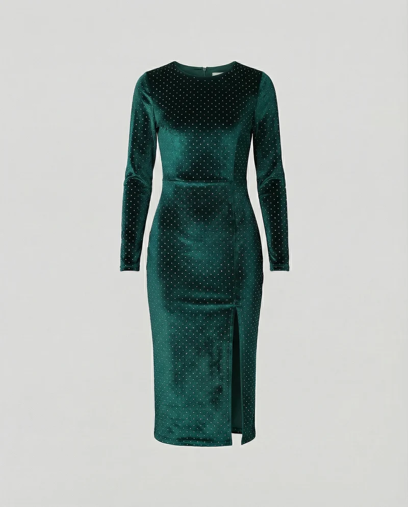 Damen Samt-Midikleid mit eleganten Pailletten und seitlichem Schlitz Nord Taschen