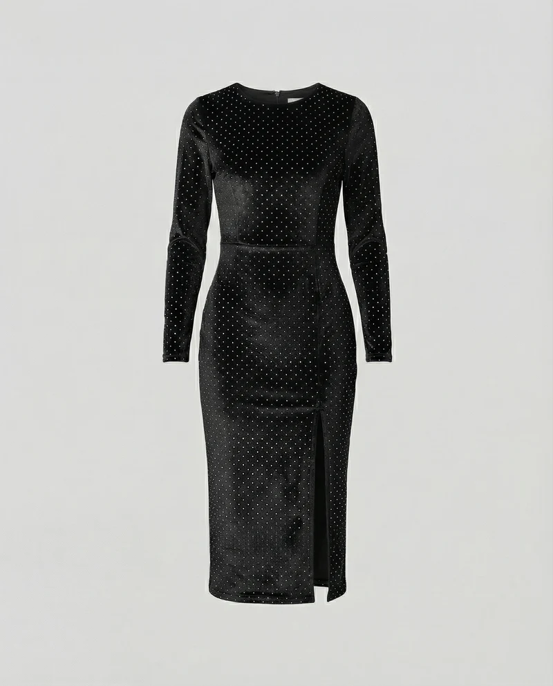 Damen Samt-Midikleid mit eleganten Pailletten und seitlichem Schlitz Nord Taschen