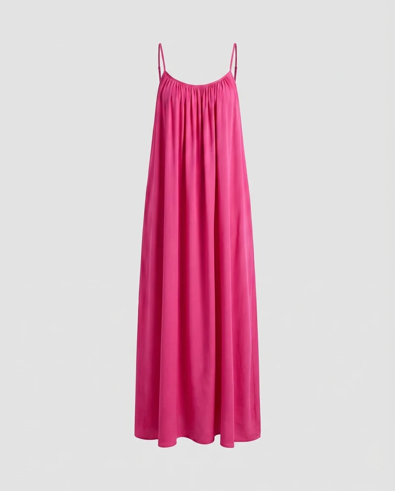 Damen Maxikleid mit zarten Spaghetti-Trägern und fließendem Stoff