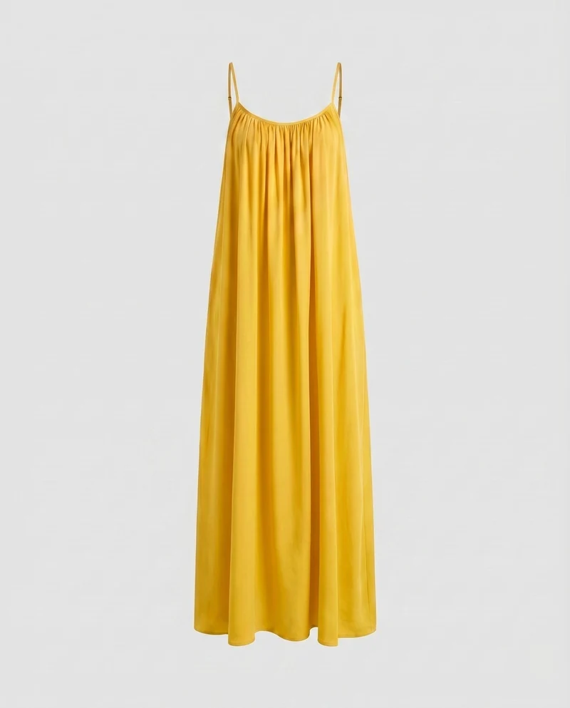 Damen Maxikleid mit zarten Spaghetti-Trägern und fließendem Stoff