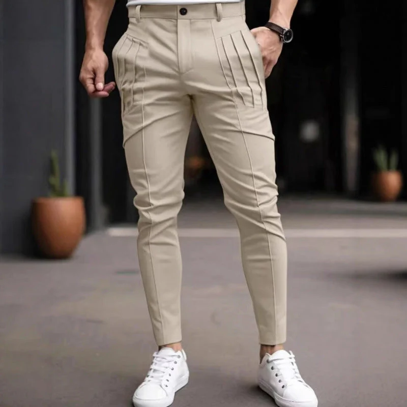 Herren stylische Slim-Fit Anzughose mit plissiertem Design
