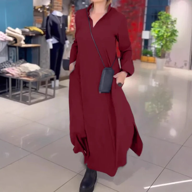 Damen Langblusenkleid mit praktischen Seitentaschen und modernem Schnitt