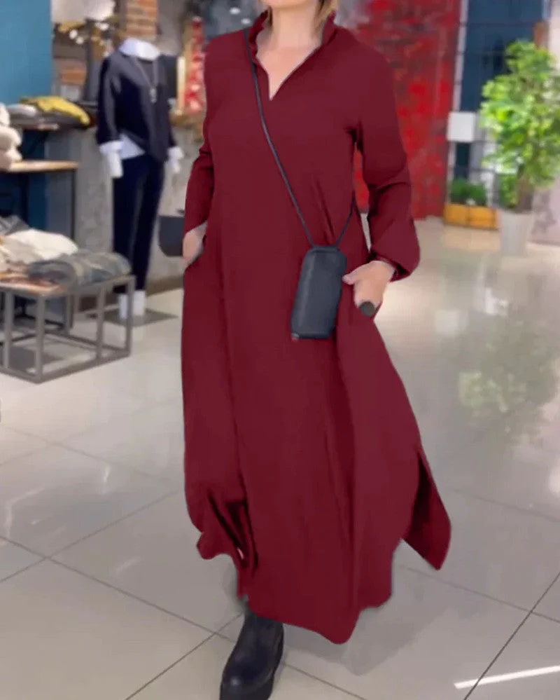 Damen Langblusenkleid mit praktischen Seitentaschen und modernem Schnitt