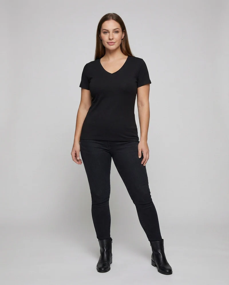 Damen nan V-Ausschnitt T-Shirt aus Baumwollmischung mit leicht taillierter Passform