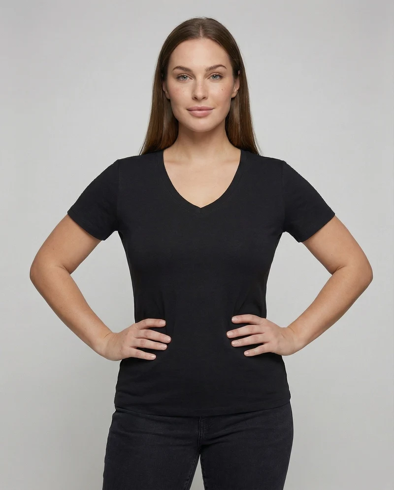 Damen nan V-Ausschnitt T-Shirt aus Baumwollmischung mit leicht taillierter Passform
