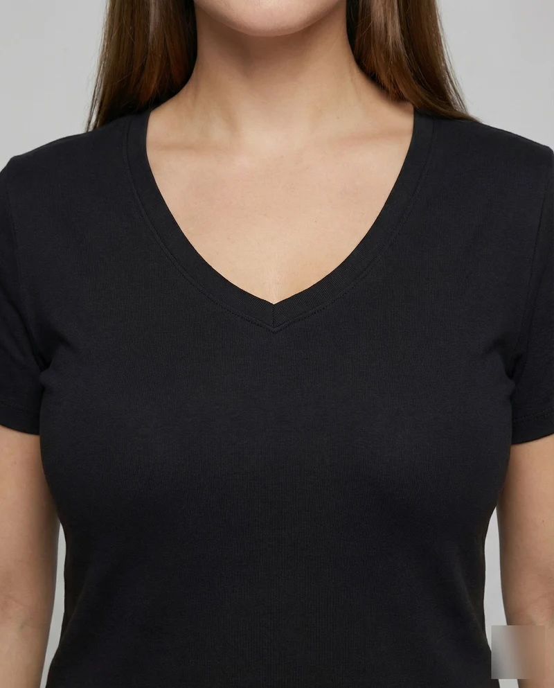 Damen nan V-Ausschnitt T-Shirt aus Baumwollmischung mit leicht taillierter Passform