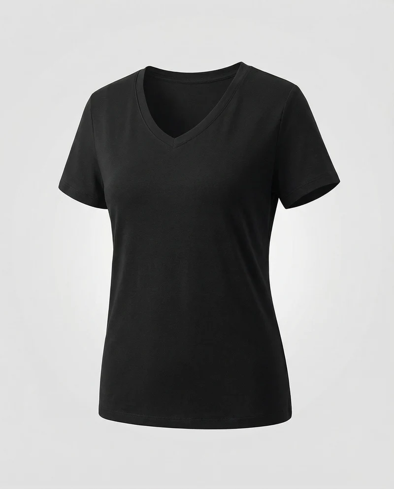 Damen nan V-Ausschnitt T-Shirt aus Baumwollmischung mit leicht taillierter Passform