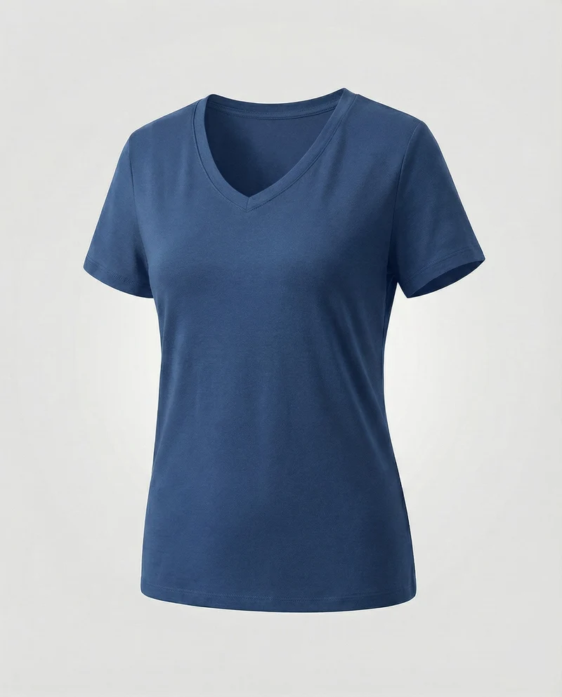 Damen nan V-Ausschnitt T-Shirt aus Baumwollmischung mit leicht taillierter Passform