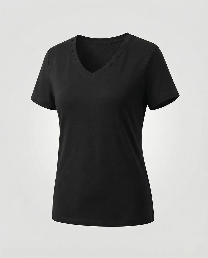 Damen nan V-Ausschnitt T-Shirt aus Baumwollmischung mit leicht taillierter Passform