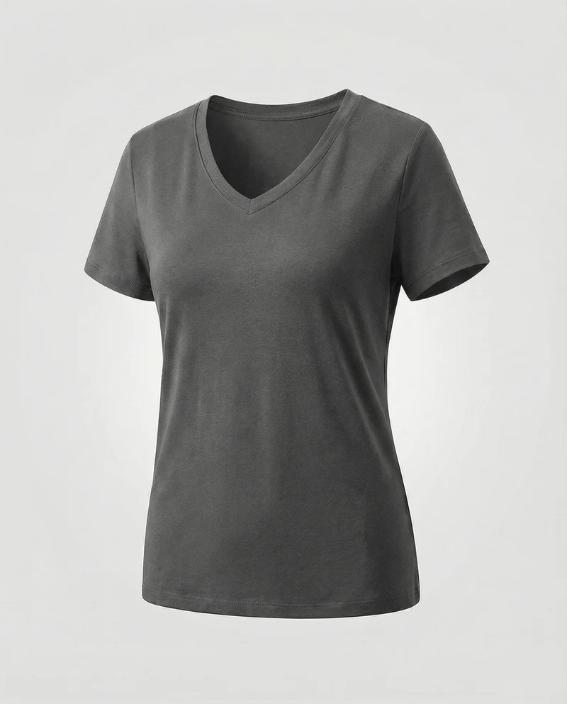 Damen nan V-Ausschnitt T-Shirt aus Baumwollmischung mit leicht taillierter Passform
