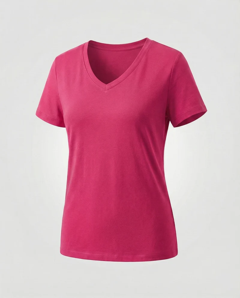 Damen nan V-Ausschnitt T-Shirt aus Baumwollmischung mit leicht taillierter Passform