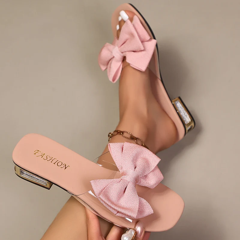 Damen Glamouröse Zehentrenner-Sandalen mit funkelndem Schleifendesign