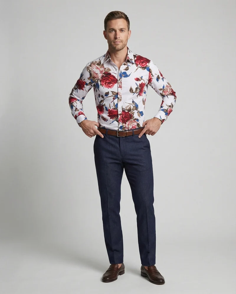 Herren Auffällige Blumenmuster Langarmhemd