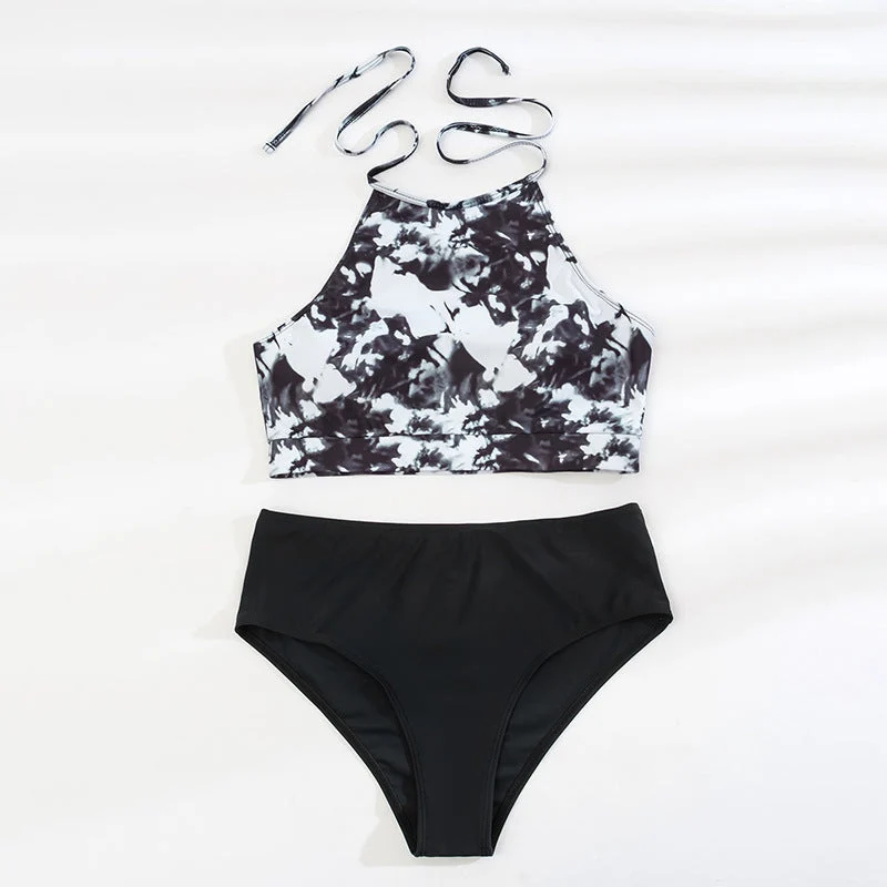 Damen Hoch tailliertes Sport-Bikini-Set mit stilvollem Crop-Oberteil