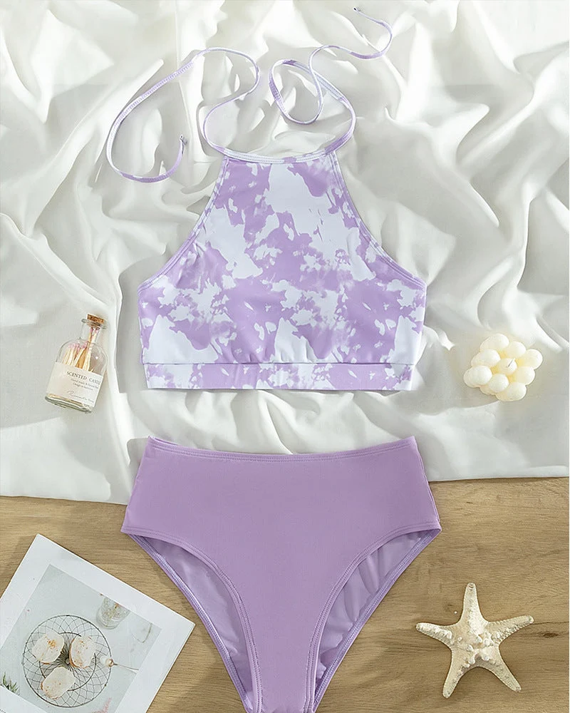 Damen Hoch tailliertes Sport-Bikini-Set mit stilvollem Crop-Oberteil